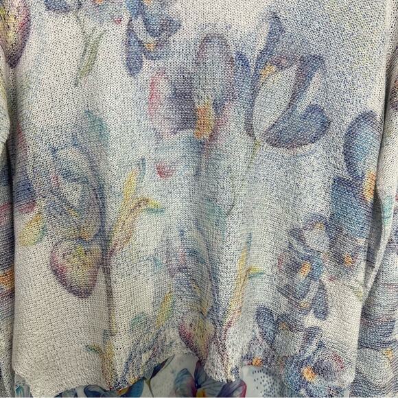Sioni Floral Print Chiffon Knit Slouchy Sweater Coastal Boxy Long Sleeve Size M - Picture 6 of 15